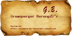 Gremsperger Berengár névjegykártya